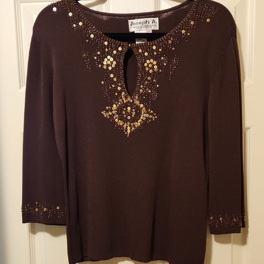 Joseph A Brown Embellished 3/4 Sleeve Blouse